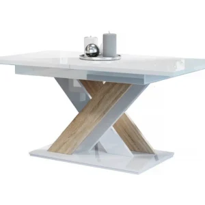 Uitschuifbare eettafel "Bronx" - Hoogglans wit/Sonoma - Chic en modern design - Tot 8 personen Habitat et jardin