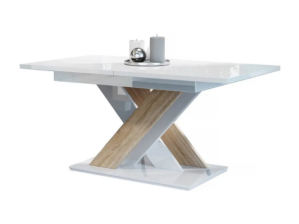 Uitschuifbare eettafel "Bronx" - Hoogglans wit/Sonoma - Chic en modern design - Tot 8 personen Habitat et jardin