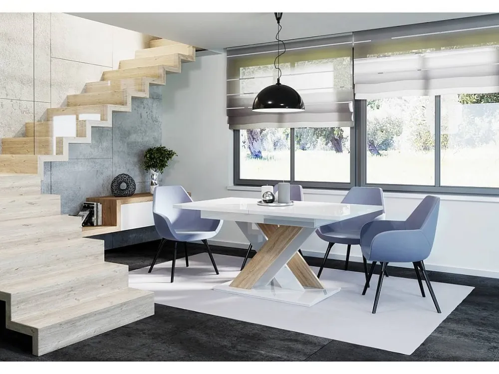Uitschuifbare eettafel "Bronx" - Hoogglans wit/Sonoma - Chic en modern design - Tot 8 personen Habitat et jardin