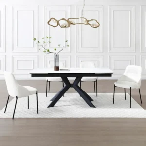 Eettafel keramiek en gehard glas - Witte marmerlook en zwart - LIOMINA Maison Céphy
