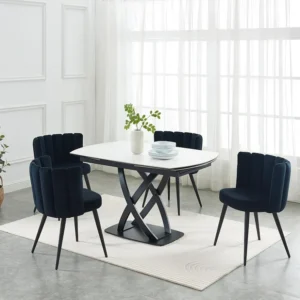 Eettafel keramiek en gehard glas - Witte marmerlook en zwart - LIOMELI Maison Céphy