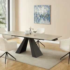 Eettafel van gehard glas, keramiek en metaal - Licht naturel en zwart - LOZIPA Maison Céphy