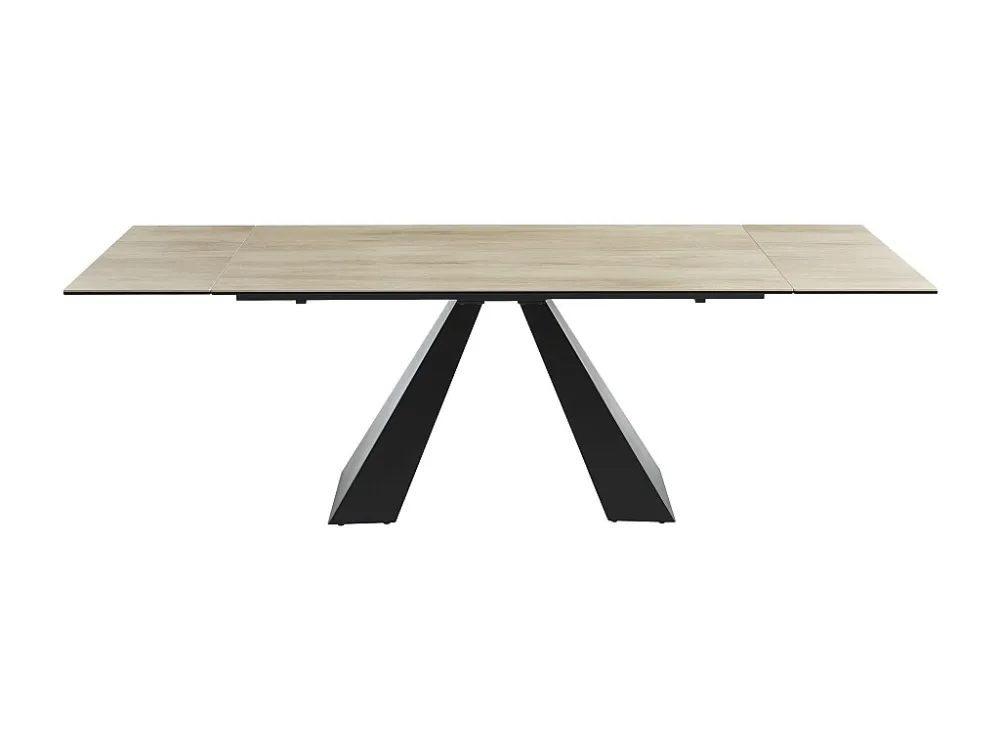 Eettafel van gehard glas, keramiek en metaal - Licht naturel en zwart - LOZIPA Maison Céphy
