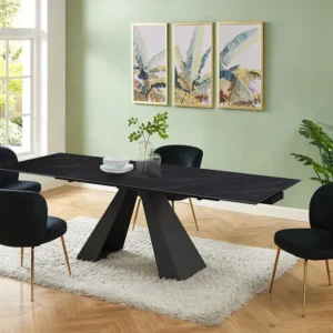 Eettafel van gehard glas, keramiek en metaal - Zwart marmereffect - LOZIPA Maison Céphy