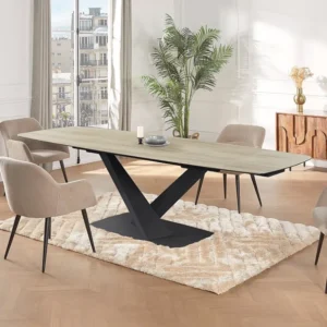 Eettafel van gehard glas, keramiek en metaal - Licht naturel en zwart - MALATA Maison Céphy