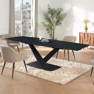 Eettafel van gehard glas, keramiek en metaal - Zwart marmereffect - MALATA Maison Céphy