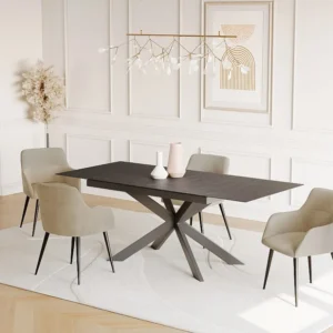 Uitschuifbare eettafel ALBINA - 6 tot 8 personen - Keramiek en gehard glas - Antraciet Maison Céphy