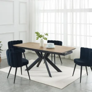 Uitschuifbare eettafel keramiek en gehard glas - Lichte houtlook en zwart - LIOMINA Maison Céphy