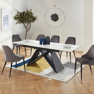Uitschuifbare eettafel LIBSY - 6 à 8 personen - Keramiek en Metaal - Wit - Koop nu online Maison Céphy