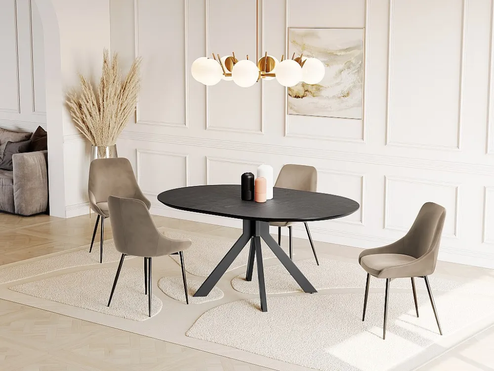 Uitschuifbare eettafel - 4-6 plaatsen - Keramiek en Metaal - Antraciet. CLARA Maison Céphy