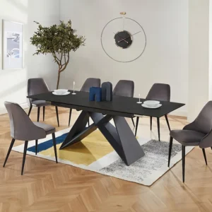 Uitschuifbare eettafel - 6 tot 8 personen - Keramiek en metaal - Zwart. LISBY Maison Céphy