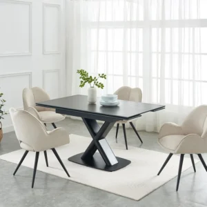 Uitschuifbare tafel keramiek en gehard glas - Donkergrijs en zwart - MIAZELO Maison Céphy