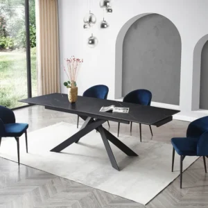 Verlengbare eettafel - Keramiek, gehard glas en metaal - Zwart marmereffect - COREMA Maison Céphy