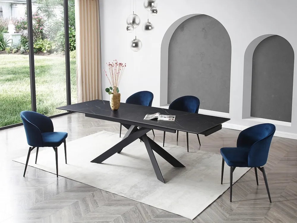 Verlengbare eettafel - Keramiek, gehard glas en metaal - Zwart marmereffect - COREMA Maison Céphy