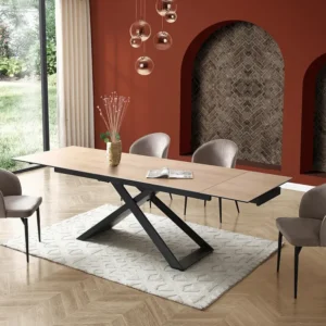 Verlengbare eettafel - Keramiek, gehard glas en metaal - Licht naturel en zwart - XERENA Maison Céphy