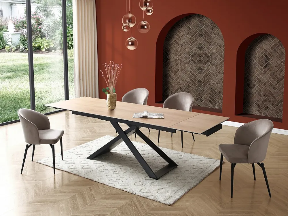Verlengbare eettafel - Keramiek, gehard glas en metaal - Licht naturel en zwart - XERENA Maison Céphy