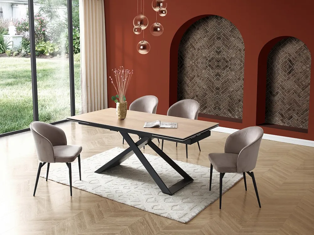 Verlengbare eettafel - Keramiek, gehard glas en metaal - Licht naturel en zwart - XERENA Maison Céphy