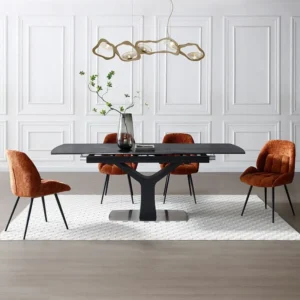 Verlengbare eettafel - Keramiek, gehard glas, metaal - Zwart marmereffect - COLBY Maison Céphy