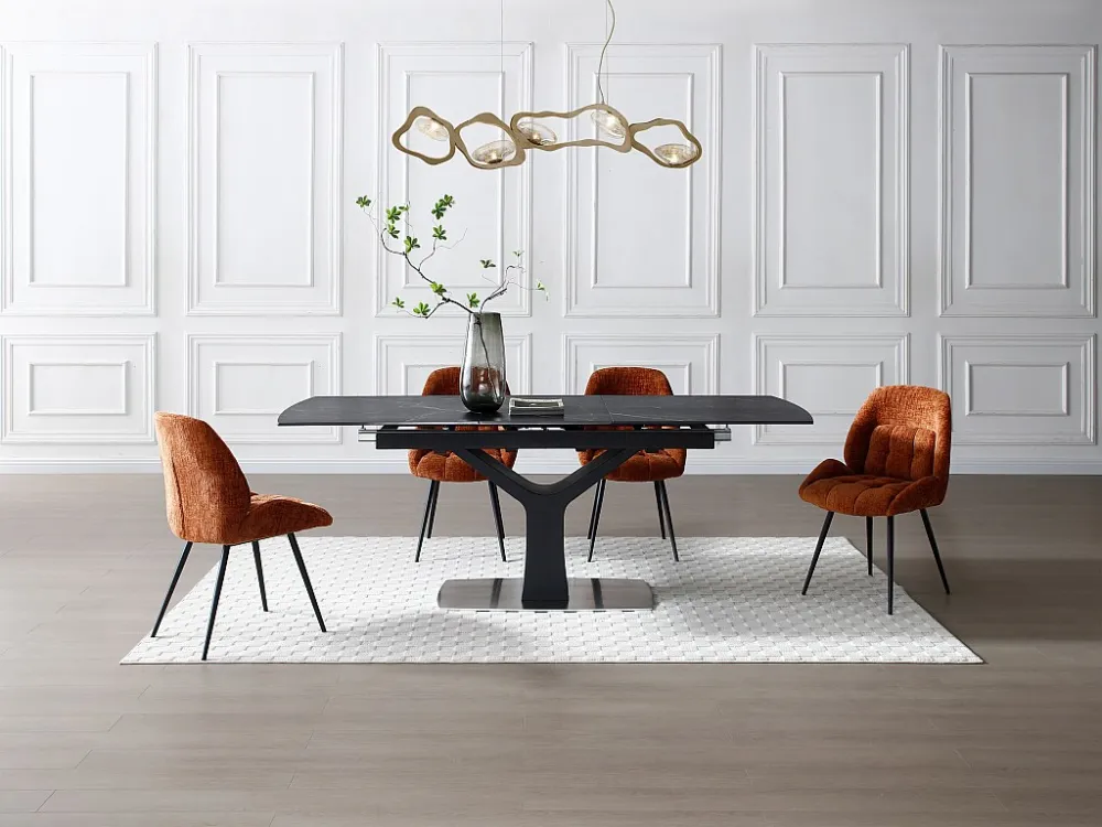 Verlengbare eettafel - Keramiek, gehard glas, metaal - Zwart marmereffect - COLBY Maison Céphy
