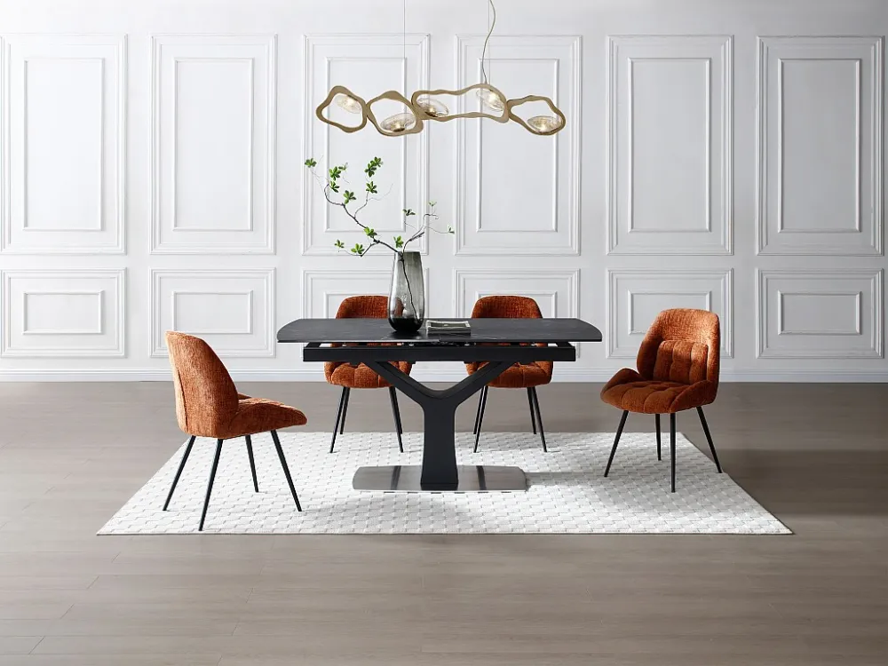 Verlengbare eettafel - Keramiek, gehard glas, metaal - Zwart marmereffect - COLBY Maison Céphy