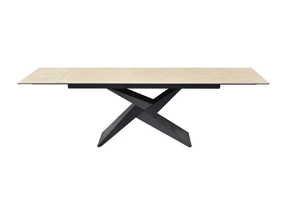 Verlengbare eettafel 6 tot 10 personen - Keramiek, glas - Beige travertijn-effect - LIONIZA Maison Céphy