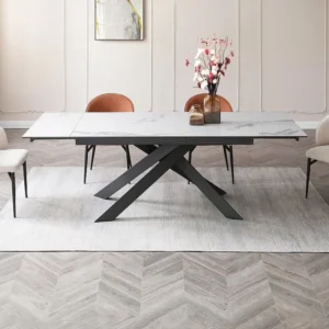 Verlengbare eettafel van keramiek en metaal - Wit marmereffect en antraciet - COREMA van MORABITO Maison Céphy