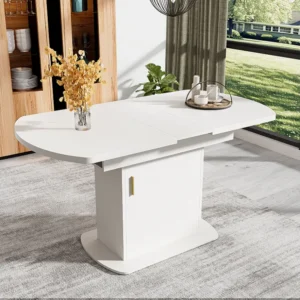 Ovale uitschuifbare eettafel voor 4 tot 6 couverts met planken - L110/130xB70xH75cm - Spaanplaat - Wit + goud Merax