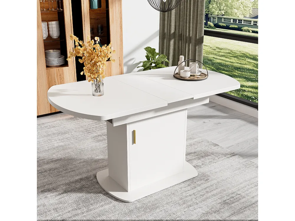Ovale uitschuifbare eettafel voor 4 tot 6 couverts met planken - L110/130xB70xH75cm - Spaanplaat - Wit + goud Merax