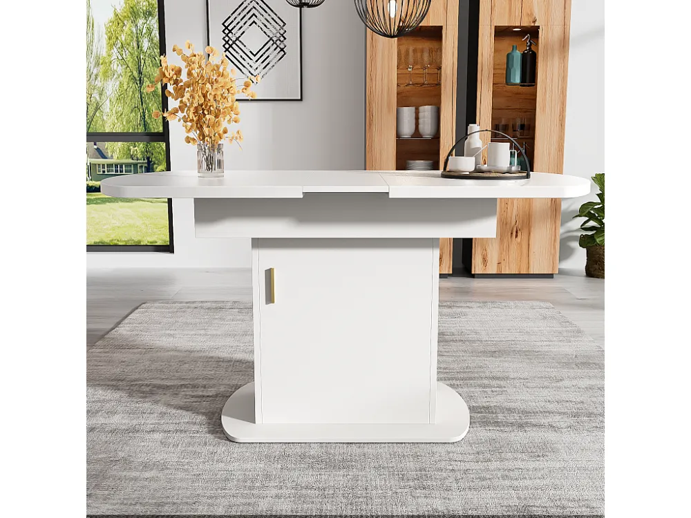 Ovale uitschuifbare eettafel voor 4 tot 6 couverts met planken - L110/130xB70xH75cm - Spaanplaat - Wit + goud Merax