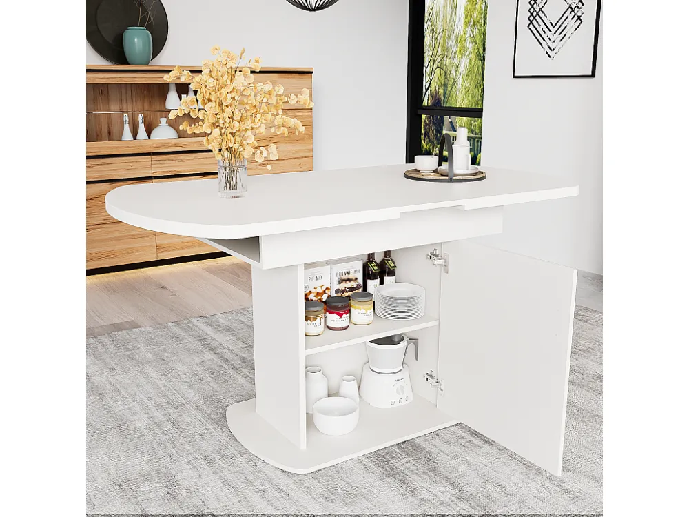 Ovale uitschuifbare eettafel voor 4 tot 6 couverts met planken - L110/130xB70xH75cm - Spaanplaat - Wit + goud Merax