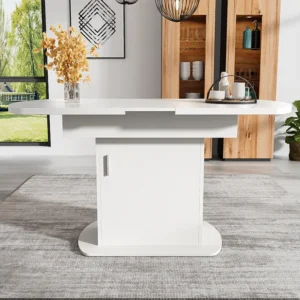 Ovale uitschuifbare eettafel voor 4 tot 6 couverts met planken - L110/130xB70xH75cm - Spaanplaat - Wit + zilver Merax