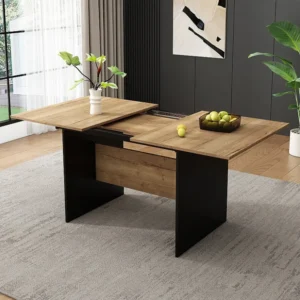 Uitschuifbare eettafel met houtnerf voor 4 tot 6 couverts - L 140/180 x B 80 x H 75 cm - MDF hout - Zwart + Donker walnoot...