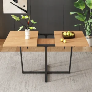 Uitschuifbare eettafel voor 4 tot 6 couverts - L 110/140 x B 80 x H 75 cm - Hout en metaal - Licht eiken Merax
