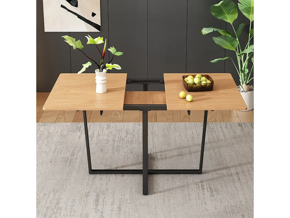 Uitschuifbare eettafel voor 4 tot 6 couverts - L 110/140 x B 80 x H 75 cm - Hout en metaal - Licht eiken Merax