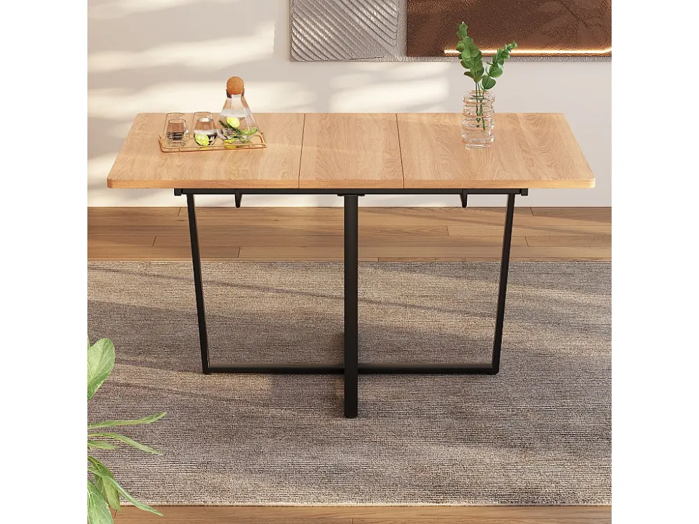 Uitschuifbare eettafel voor 4 tot 6 couverts - L 110/140 x B 80 x H 75 cm - Hout en metaal - Licht eiken Merax