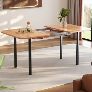 Uitschuifbare eettafel voor 4 tot 6 couverts - L 120/160 x B 80 x H 75 cm - MDF hout en metaal - Naturel Merax