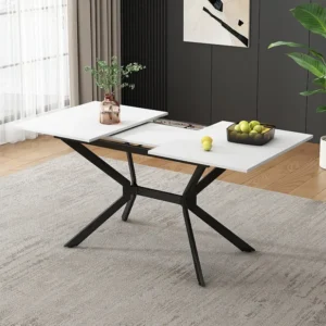 Uitschuifbare eettafel voor 4 tot 6 couverts - L 120/160 x B 80 x H 75 cm - MDF hout en metaal - Wit Merax