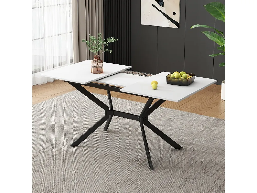 Uitschuifbare eettafel voor 4 tot 6 couverts - L 120/160 x B 80 x H 75 cm - MDF hout en metaal - Wit Merax