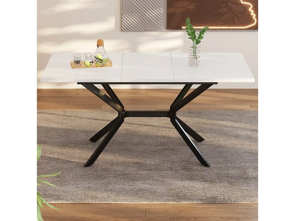 Uitschuifbare eettafel voor 4 tot 6 couverts - L 120/160 x B 80 x H 75 cm - MDF hout en metaal - Wit Merax