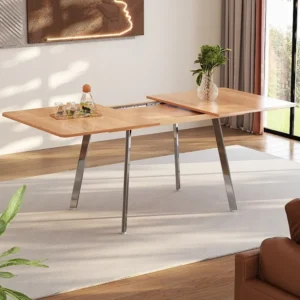 Uitschuifbare eettafel voor 4 tot 6 couverts - L 140/180 x B 80 x H 75 cm - MDF hout en metaal - Naturel Merax