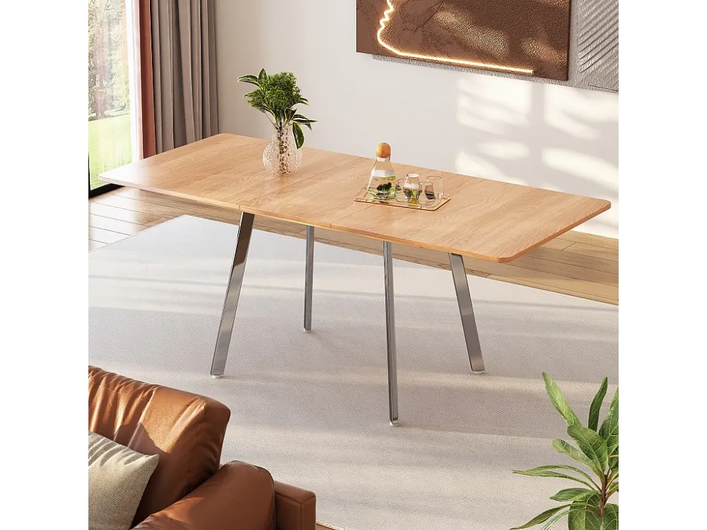 Uitschuifbare eettafel voor 4 tot 6 couverts - L 140/180 x B 80 x H 75 cm - MDF hout en metaal - Naturel Merax