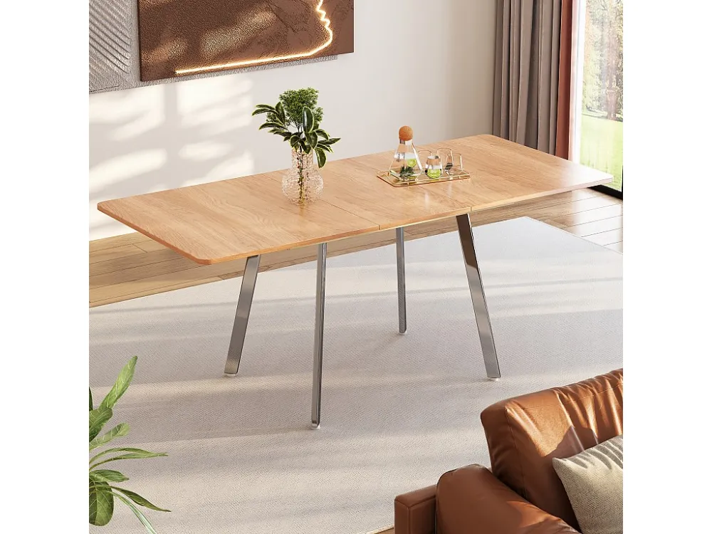 Uitschuifbare eettafel voor 4 tot 6 couverts - L 140/180 x B 80 x H 75 cm - MDF hout en metaal - Naturel Merax