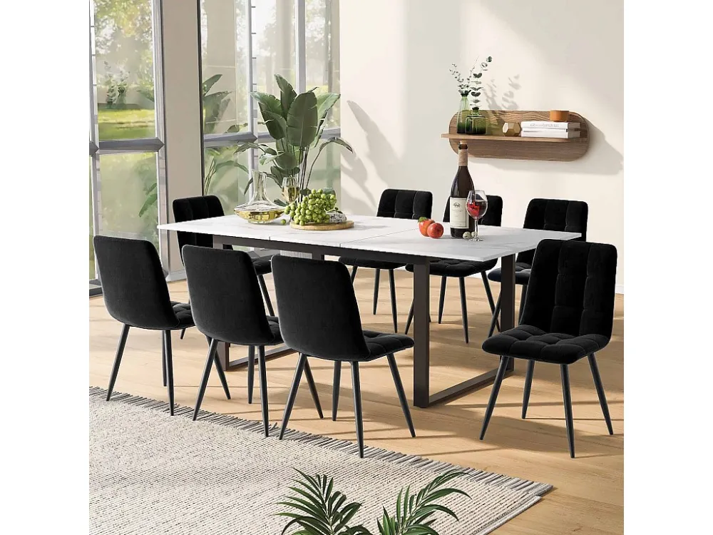 Uitschuifbare eettafel voor 4 tot 8 couverts MDF en metaal - Wit en zwart Merax