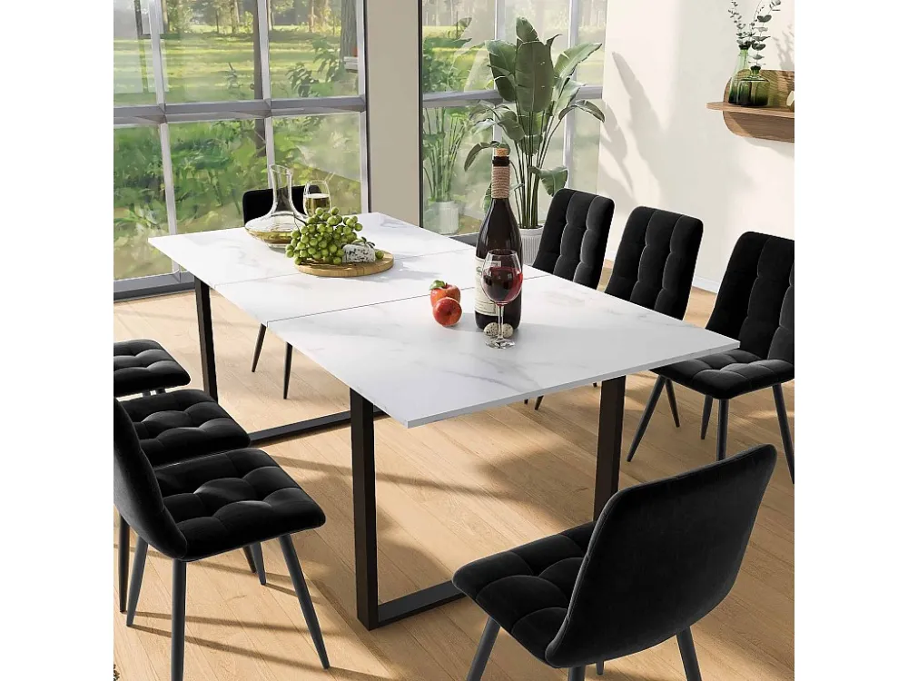Uitschuifbare eettafel voor 4 tot 8 couverts MDF en metaal - Wit en zwart Merax