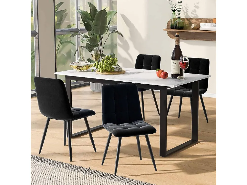 Uitschuifbare eettafel voor 4 tot 8 couverts MDF en metaal - Wit en zwart Merax