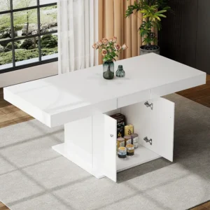 Uitschuifbare eettafel voor 4 tot 6 couverts met 2 deuren - L140/180xB80xH76cm - Spaanplaat - Wit Merax