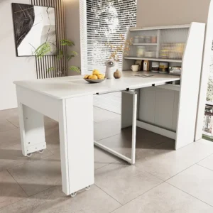 Uitschuifbare eettafel voor 4 tot 6 couverts met kast - L52/132,5xB80xH76cm - Spaanplaat - Wit Merax