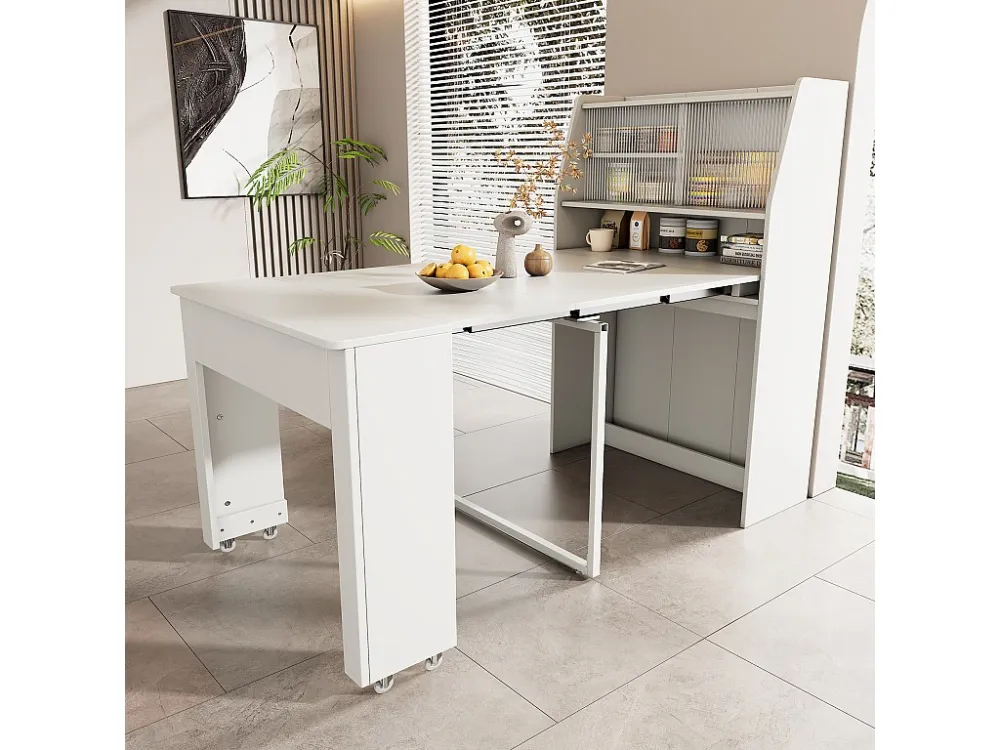 Uitschuifbare eettafel voor 4 tot 6 couverts met kast - L52/132,5xB80xH76cm - Spaanplaat - Wit Merax