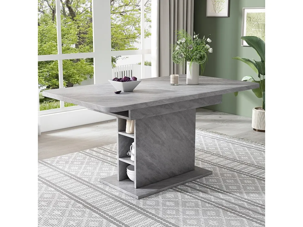 Uitschuifbare eettafel voor 4 tot 6 couverts met opbergruimte - L130xB70xH75cm - Spaanplaat - Grijs Merax
