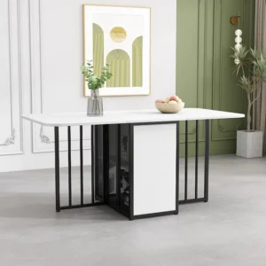 Uitschuifbare eettafel voor 2 tot 6 couverts met opbergplanken - Spaanplaat en metaal - wit + zwart Merax